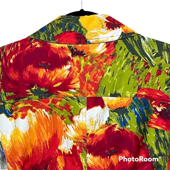 CHICO'S Abstract Multi-Color Floral Pattern Fitted Button Blazer Size M - Picture 7 of 10
